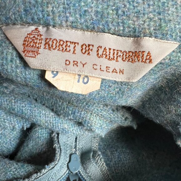 Vtg Koret Of California Wool Skirt Green Blue Teal Belt Size 9/10 Union Made - Picture 8 of 16
